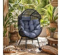 Wyld Haus Lilo Rattan-Style Grey And Black String Egg Chair With Padded Cushion And Headrest