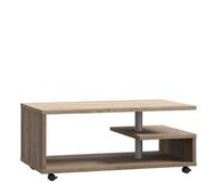 Wyld Haus Lincoln Antique Oak G-Shape Coffee Table With Open Shelves And Lockable Wheels