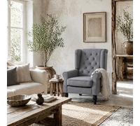 Wyld Haus Linimo Light Grey Retro Wingback Accent Chair With Button Tufted Upholstery, 74W X 86D X 102H Cm