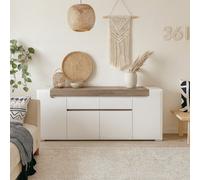 Wyld Haus Lisbon Wide 4-Door 2-Drawer Sideboard With Led Lighting, Gloss White & Oak