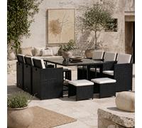 Wyld Haus Lokeha 11-Piece Black And Milk White Rattan Outdoor Dining Set - Seats 10, Glass Table (L168 X D109 X H72Cm)