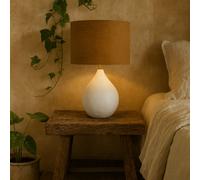 Wyld Haus Long Island Small Round White Bamboo Table Lamp With Ochre Shade