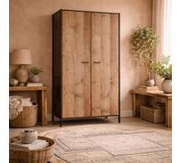 Wyld Haus Lucan Distressed Oak-Effect 2-Door Double Wardrobe, Oak Veneer, Matt Natural