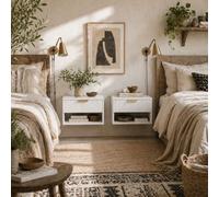 Wyld Haus Ludi Set Of 2 White Wall-Mounted Floating Bedside Tables With Fluted Drawer And Shelf
