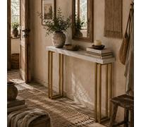 Wyld Haus Luka 100Cm Slim Faux Marble Console Table White Marble-Effect Top Gold Base With Safety Bracing