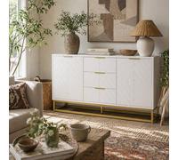 Wyld Haus Luka White Sideboard 3 Drawers 2 Doors Chevron Design Gold Accents Wyld Haus White