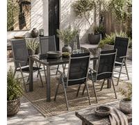 Wyld Haus Lule 6-Seater Aluminium Garden Dining Set - Folding Mesh Chairs And Tempered Glass Table