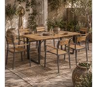 Wyld Haus Mafi 7-Piece Outdoor Dining Set - Rectangular Fir Wood Panel Table With 6 Stackable Slatted Chairs