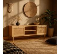 Wyld Haus Mallowmoss Wide Rattan And Pale Wood Tv Unit 2-Door 1-Shelf Scandinavian