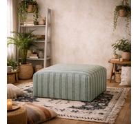 Wyld Haus Malmo Grey Stripe Upholstered Square Pouffe In Textured Cotton-Blend