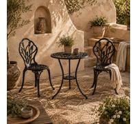 Wyld Haus Malutte 3-Piece Aluminium Floral Bistro Set - Black, 2 Chairs And Round Table