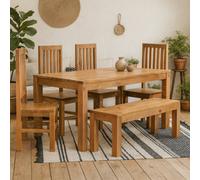Wyld Haus Manila 180Cm Light Mango Wood Dining Set With Bench And 4 Slatted Chairs