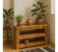 Wyld Haus Manila Light Mango Wood Corner Tv Unit With Open Two Shelves