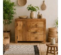 Wyld Haus Manila Light Mango Wood Sideboard, 3 Drawers 1 Door