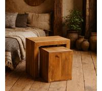 Wyld Haus Manila Set Of 2 Light Mango Wood Cube Nesting Tables
