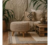 Wyld Haus Mantua Beige Hand-Woven Oblong Footstool With Oak-Effect Legs