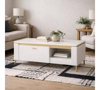 Wyld Haus Maribo Matt White Coffee Table 1 Drawer Gold Metal Legs