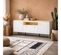 Wyld Haus Maribo White Gloss Tv Cabinet 2 Doors 1 Drawer Gold Metal Legs