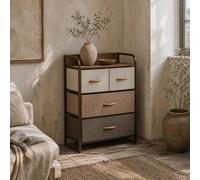 Wyld Haus Matilda 4-Drawer Fabric Storage Tower With Wood-Effect Top And Black Steel Frame, Compact 58W X 29D X 78.5H Cm