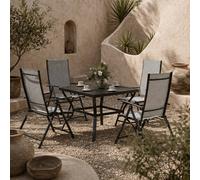 Wyld Haus Mattilo 4 Seater Outdoor Dining Set Light Grey Mesh Black Steel Frame Wyld Haus Grey