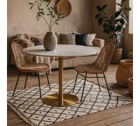 Wyld Haus Meadowbloom Round White Marble Dining Table With Brushed Brass Base
