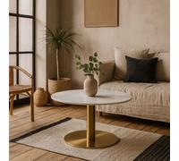 Wyld Haus Meadowbloom White Marble Round Coffee Table With Brushed Brass Base