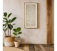 Wyld Haus Medium Framed Feather Leaf Art White On Cream Linen In Beaded Wood Frame