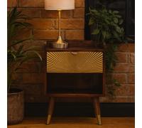 Wyld Haus Merano Gold Drawer Bedside Table With Chestnut Finish And Brass-Plated Drawer