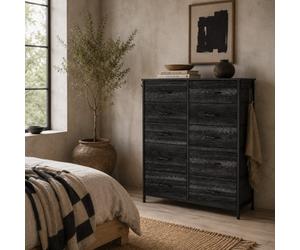Wyld Haus Mirizi Viel 10-Drawer Fabric And Metal Storage Chest, Black - 6 Small + 4 Large Drawers