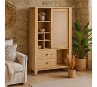 Wyld Haus Monza Natural Oak Matt Highboard With Rattan Texture, 1 Door 2 Drawer Cabinet