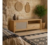 Wyld Haus Monza Natural Oak Tv Unit - 1 Door 1 Drawer, Rattan Texture, Compact