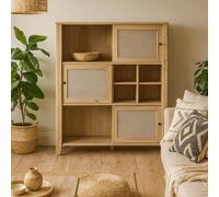 Wyld Haus Monza Natural Oak Wood And Rattan 3-Sliding-Door Highboard