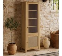 Wyld Haus Monza Tall Natural Oak And Rattan 2-Door Display Cabinet