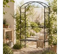 Wyld Haus Mora Tori Metal Garden Arbour Bench With Arched Trellis Frame For Climbing Plants 115 X 50 X 203 Cm