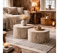 Wyld Haus Munkebo Set Of 2 Grey Marble-Effect Round Coffee Tables