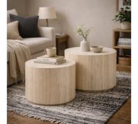 Wyld Haus Munkebo Set Of 2 Light Travertine-Effect Round Coffee Tables, Natural
