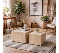Wyld Haus Munkebo Set Of 2 Light Travertine-Inspired Square Coffee Tables (Pair)