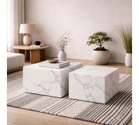 Wyld Haus Munkebo Set Of 2 White Carrara Marble-Effect Square Coffee Tables