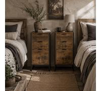 Wyld Haus Naba Set of 2 Rustic Brown Industrial 3 Drawer Bedside Tables Wyld Haus Brown