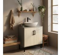 Wyld Haus Nabavi 60Cm Under-Sink Vanity Cabinet, Grey And Yellow Oak Finish, Double Doors And Internal Shelf