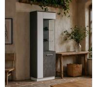Wyld Haus Nantes Grey And White Tall Glazed Display Cabinet Right-Hand With Led Lighting