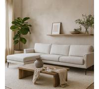 Wyld Haus Nashville L-Shaped White Upholstered Three-Seater Corner Sofa With Chaise And Black Metal Legs