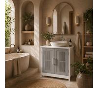 Wyld Haus Nelike Grey Under Sink Vanity Unit Double Doors Shelf Compact in White Wyld Haus White