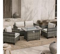 Wyld Haus Nerato Grey 4-Seater Rattan Garden Furniture Set With Integrated Fire Table