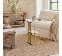 Wyld Haus Neso Slim C Shaped Side Table White Marble Grain Top Gold Tone Frame Wyld Haus White