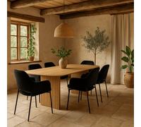 Wyld Haus Newport 220Cm Oak Veneer Dining Table With 6 Black Fabric Chairs