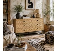 Wyld Haus Niel Natural Wood Chevron 6 Drawer Chest with Black Metal Legs Wyld Haus Natural
