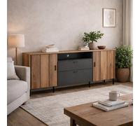 Wyld Haus Nightbloom 158Cm Panelled Tv Cabinet In Grey And Oak Effect 2 Door 2 Drawer