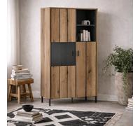 Wyld Haus Nightbloom Grey And Natural Oak Effect Panelled Wood 2 Door Display Cabinet