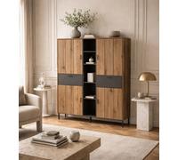 Wyld Haus Nightbloom Oak-Effect Wardrobe 4 Doors 2 Drawers 4 Shelves Grey